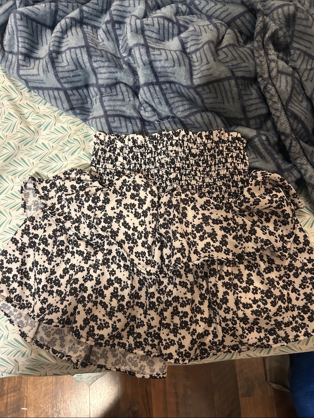 Smocked Waist Black & White Floral Women’s Skirt
